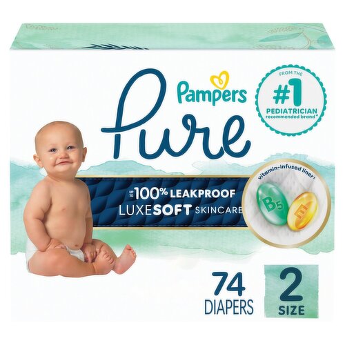 Pampers Pure Diapers, Size 2, 12-18 lb, 74 count