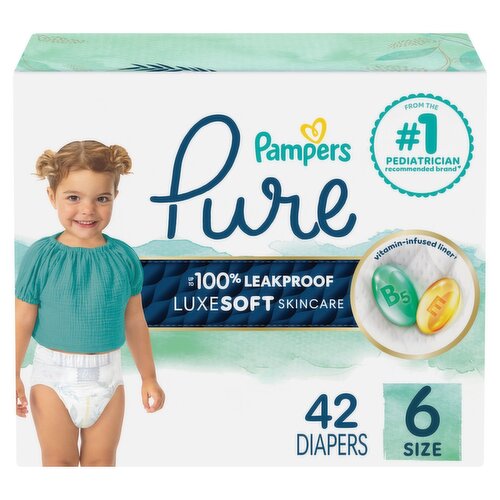 Pampers Pure Diapers, Size 6, 35+ lb, 42 count