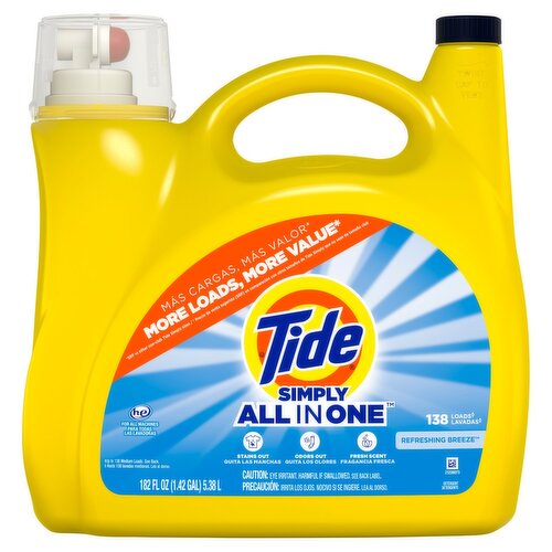 Tide Simply All in One Refreshing Breeze Detergent, 138 loads, 182 fl oz