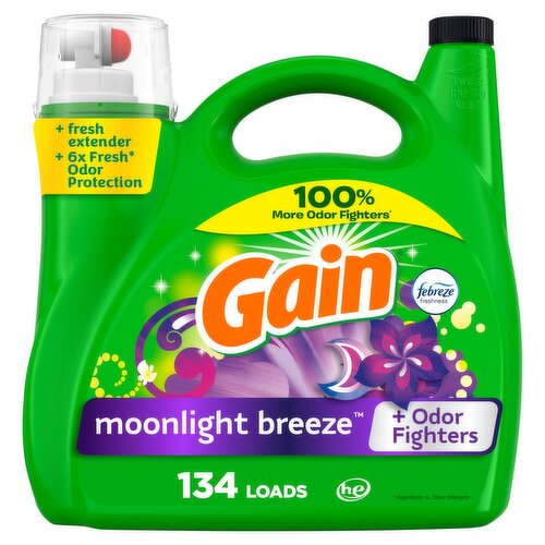 Gain Liquid Laundry Detergent, Moonlight Breeze Scent, 194 fl oz, 134 loads, Freshness + Odor Fight