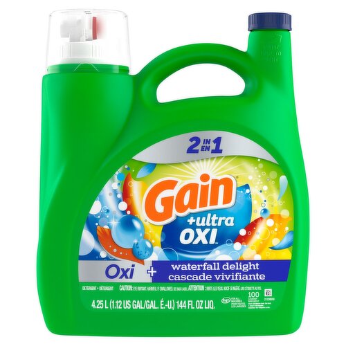 Gain +Ultra Oxi 2 In 1 Oxi + Waterfall Delight Detergent, 100 loads, 144 fl oz