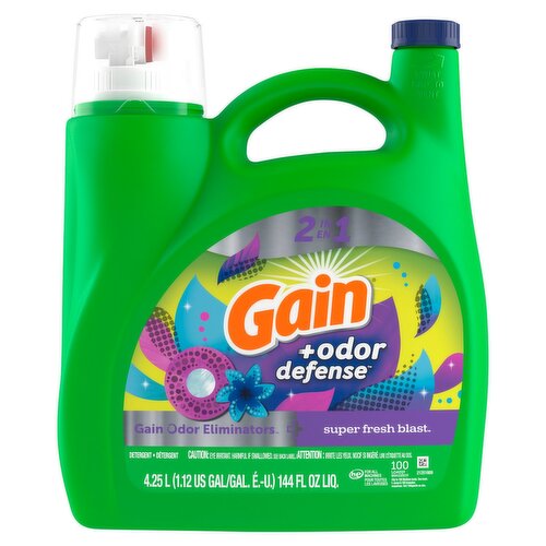 Gain Odor Defense Liquid Laundry Detergent, Super Fresh Blast Scent, 144 fl oz, 100 Loads