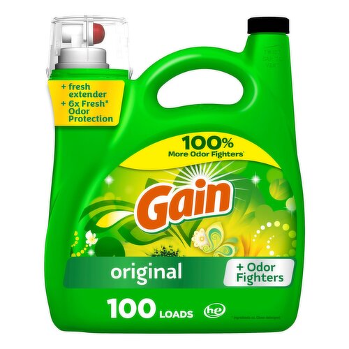 Gain Liquid Laundry Detergent, Original Scent, 144 fl oz, 100 loads, Freshness + Odor Fighting, Lau