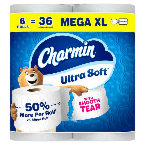 Charmin Toilet Paper Ultra Soft, 6 Mega XL Rolls, 2-ply Bath Tissue
