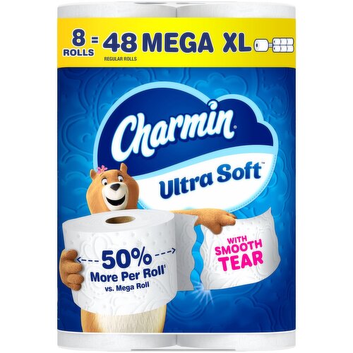 Charmin Toilet Paper Ultra Soft, 8 Mega XL Rolls, 2-ply Bath Tissue