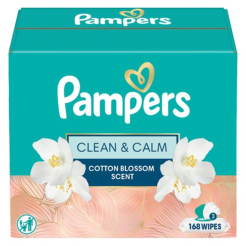 Pampers Wipes, Clean & Calm, Cotton Blossom Scent, 168 Wipes Total (3X Pop-Top Packs)