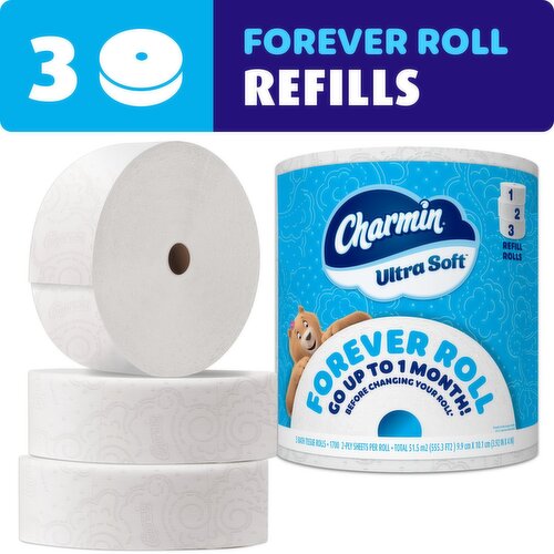Charmin Toilet Paper Ultra Soft, 3 Forever Roll Refill Rolls