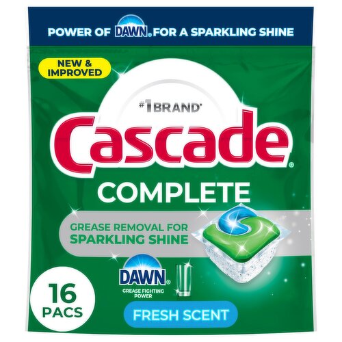 Cascade Complete Action Pacs, Dishwasher Detergent, Fresh, 16ct