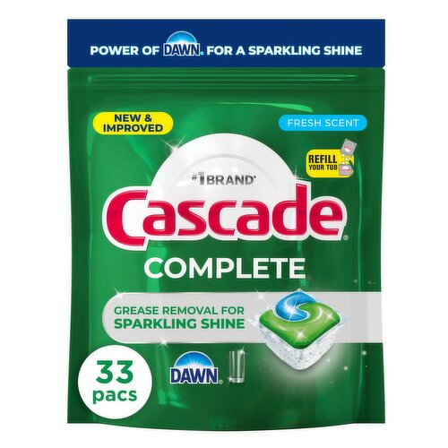 Cascade Complete Action Pacs, Dishwasher Detergent, Fresh, 33ct