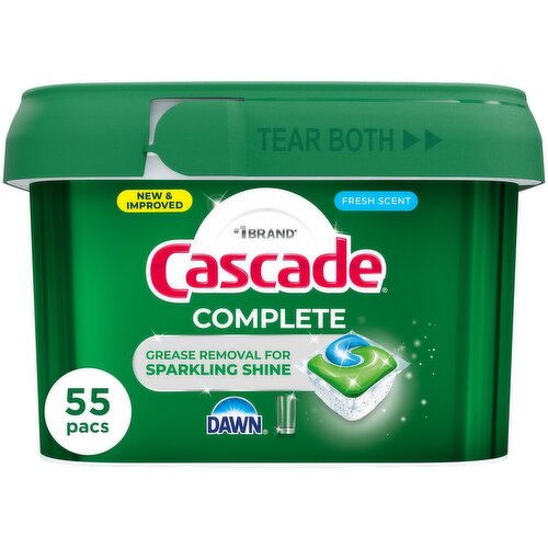 Cascade Complete Action Pacs, Dishwasher Detergent, Fresh, 55ct