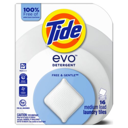 Tide evo Free & Gentle Tiles Fragrance-Free Hypoallergenic Laundry Detergent 16 count