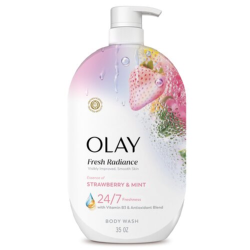 Olay Fresh Radiance Body Wash with Essence of Strawberry and Mint, Vitamin B3 and Antioxidant Blend, 35 fl oz.