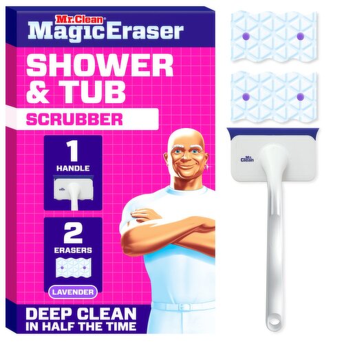 Mr. Clean Magic Eraser Shower & Tub Scrubber, Lavender Starter Kit, 1 Scrubber & 2 Erasers