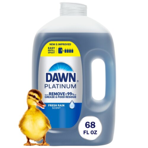 Dawn Platinum Refill Jug Dish Soap, Dishwashing Liquid, Tough Grease Removal, Fresh Rain, 68oz