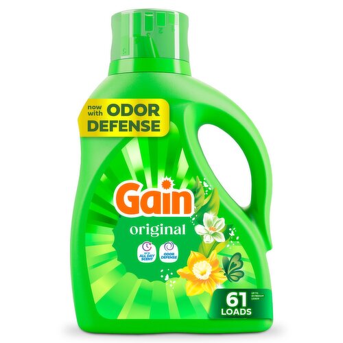 Gain Liquid Laundry Detergent, Now with Odor Defense, Original Scent, 81 fl oz, 61 Loads