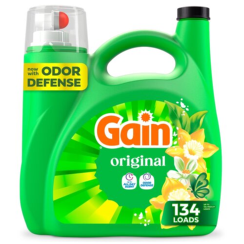 Gain Liquid Laundry Detergent, Now with Odor Defense, Original Scent, 177 fl oz, 134 Loads