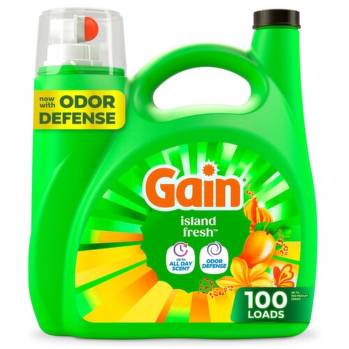 Gain Liquid Laundry Detergent, Now with Odor Defense, Island Fresh Scent, 132 fl oz, 100 Loads