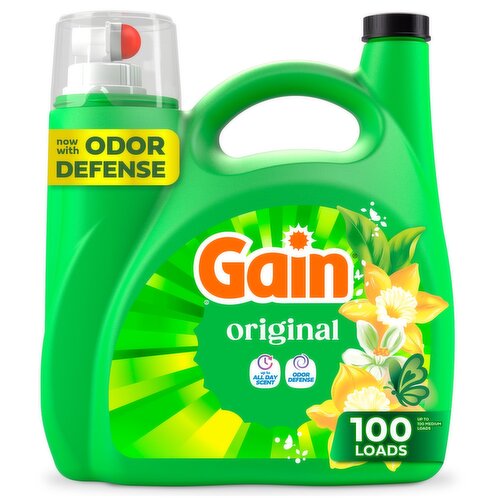 Gain Liquid Laundry Detergent, Now with Odor Defense, Original Scent, 132 fl oz, 100 Loads