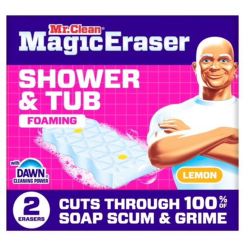 Mr. Clean Magic Eraser Sponge, Bathroom Cleaner, Soap Scum Shower & Tub Cleaner, Lemon, 2ct