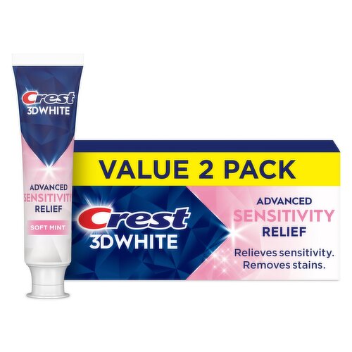 Crest 3DWhite Advanced Whitening Sensitivity Relief Toothpaste, Soft Mint, 3.3 oz, Pack of 2