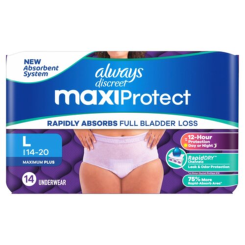 Always Discreet MaxiProtect - Reimagined Adult Diapers for Women L, 14 Count​