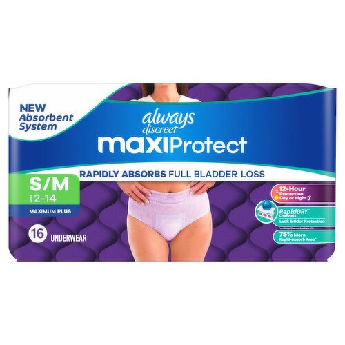Always Discreet MaxiProtect - Reimagined Adult Diapers for Women S/M, 16 Count​
