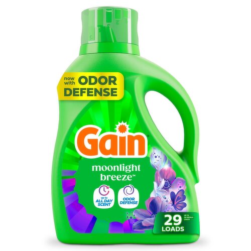 Gain Liquid Laundry Detergent, Now with Odor Defense, Moonlight Breeze Scent, 39 fl oz, 29 Loads