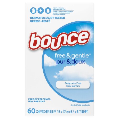 Bounce Dryer Sheets, 60 count, Free & Gentle unscented, hypoallergenic for sensitive skin & free of
