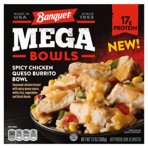 Banquet Spicy Chicken Queso Burrito Mega Bowls, 13 oz