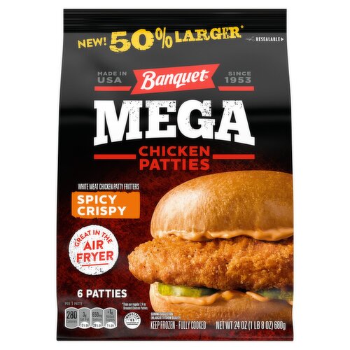 Banquet Spicy Crispy Mega Chicken Patties, 6 count, 24 oz