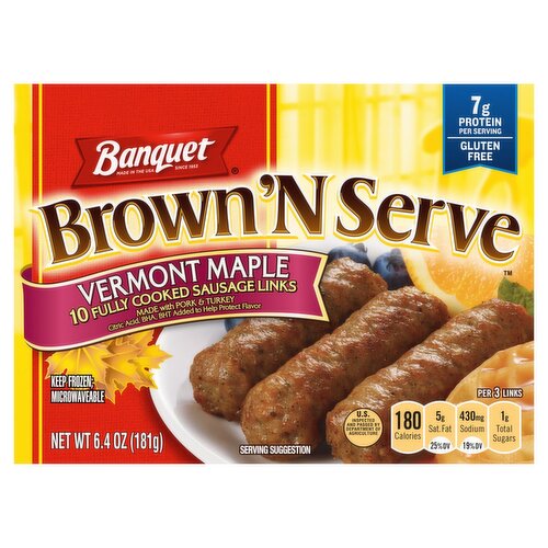 Banquet Brown 'N Serve Vermont Maple Fully Cooked Sausage Links, 10 count, 6.4 oz