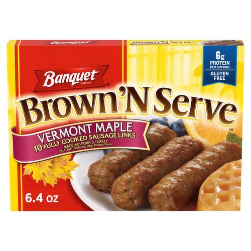 Banquet Brown 'N Serve Vermont Maple Fully Cooked Sausage Links, 10 count, 6.4 oz
