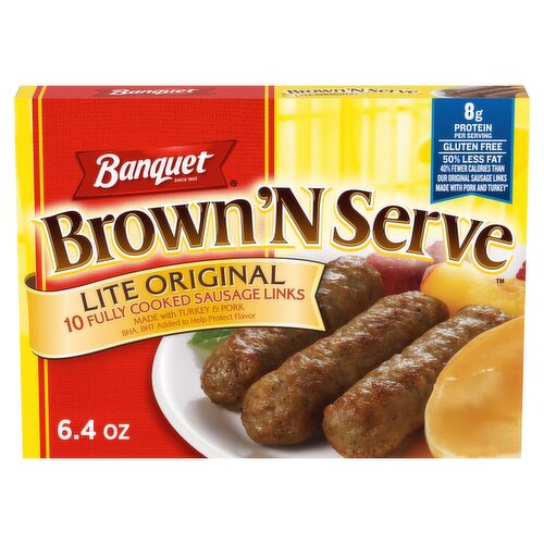 Banquet Brown'N Serve Lite Original Fully Cooked Sausage Links, 10 count, 6.4 oz