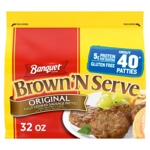 Banquet Brown 'N Serve Original Fully Cooked Sausage Patties, 32 oz