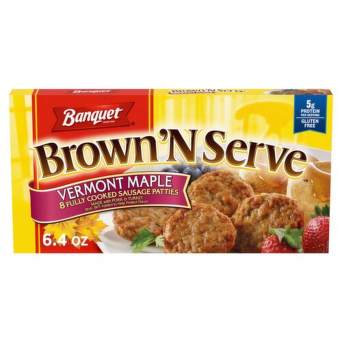 Banquet Brown 'N Serve Vermont Maple Fully Cooked Sausage Patties, 8 count, 6.4 oz