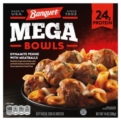 Banquet Mega Bowls Dynamite Penne with Meatballs, 14 oz