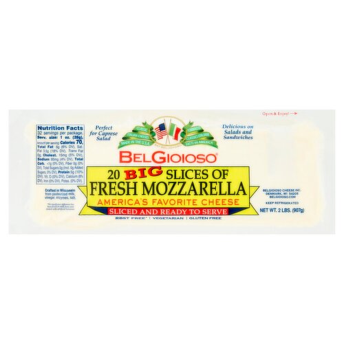 BelGioioso Big Slices of Fresh Mozzarella Cheese, 20 count, 2 lbs