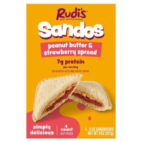 Rudi's Sandos Peanut Butter & Strawberry Spread Sandwiches, 2 oz, 4 count