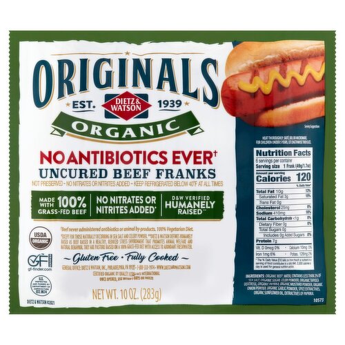 DIETZ & WATSON Originals Organic Uncured Beef Franks, 10 oz