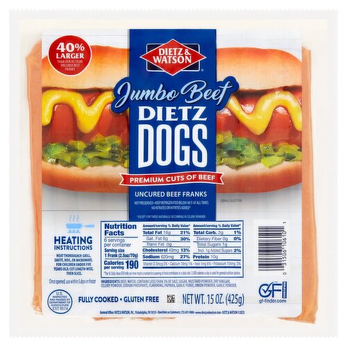 Dietz & Watson Dietz Dogs Uncured Jumbo Beef Franks, 15 oz