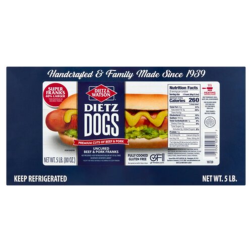 Dietz & Watson Dietz Dogs Uncured Beef & Pork Franks, 5 lb