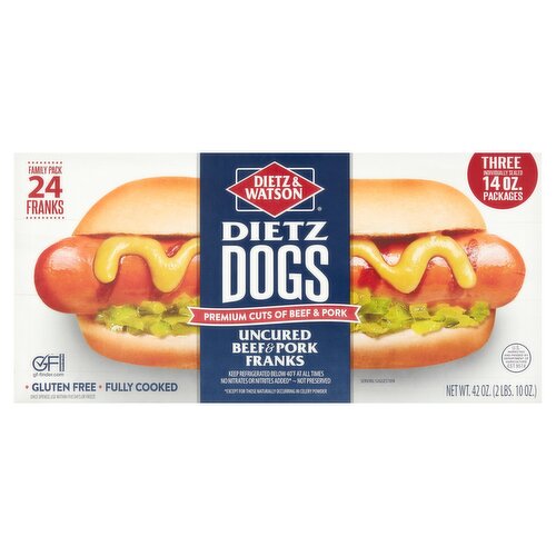 Dietz & Watson Dietz Dogs Uncured Beef & Pork Franks Family Pack, 24 count, 42 oz