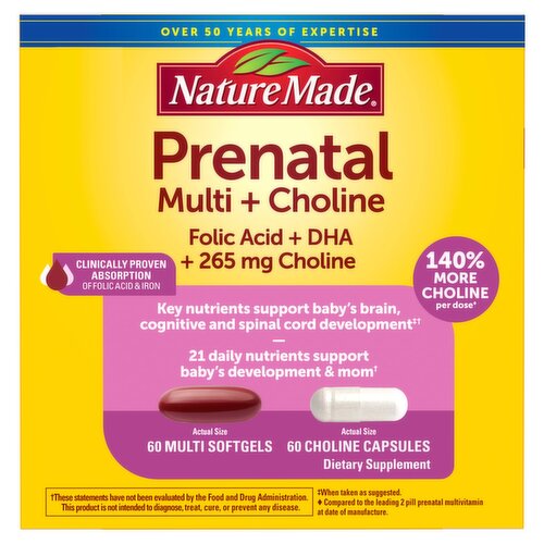 Nature Made Prenatal Multi + Choline Dietary Supplement, 265 mg, 120 count