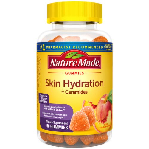Nature Made Gummies Peach Skin Hydration + Ceramides Dietary Supplement, 50 count