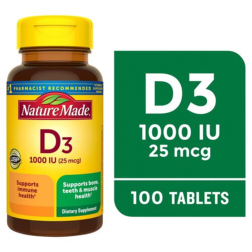 Nature Made Vitamin D3 1000 IU Dietary Supplement, 25 mcg, 100 Count