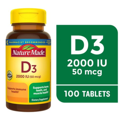 Nature Made Vitamin D3 2000 IU Dietary Supplement, 50 mcg, 100 count
