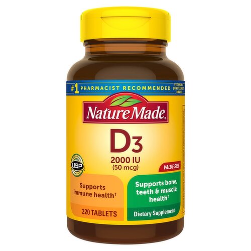 Nature Made Vitamin D3 2000 IU (50 mcg) Tablets, 220 Count Value Size