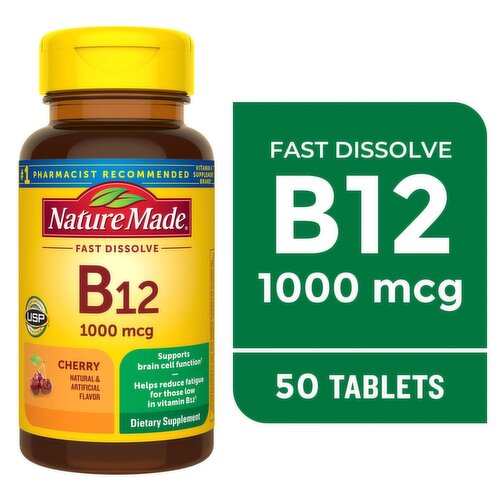 Nature Made Fast Dissolve Cherry Vitamin B12 Dietary Supplement, 1000 mcg, 50 count