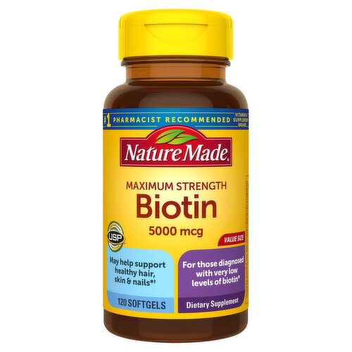 Nature Made Maximum Strength Biotin 5000 mcg Softgels, 120 Count Value Size