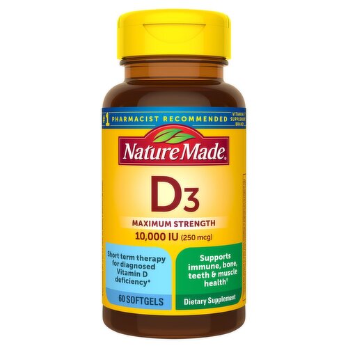 Nature Made D3 Maximum Strength Dietary Supplement, 10,000 IU (250 mcg), 60 count